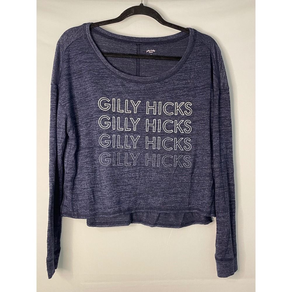 Gilly Hicks Womens‎ Long Sleeve Cropped Top Blue Gilly Hicks Logo Size S